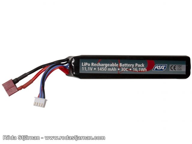 ASG 11.1V 1450 mAh 30C Stick Buffer Type DEAN batterier og kontakter