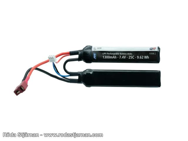 ASG 7.4V Li-Po 1300 mAh 25C 3-stick airsoftbatteri deankontakt batterier och kontakter