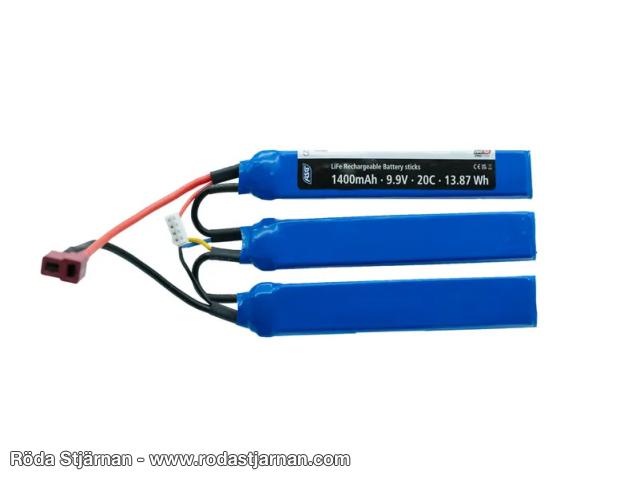 ASG 9.9V Li-Fe 1400 mAh 20C 3-stick airsoft battery deans connector batteries and connections