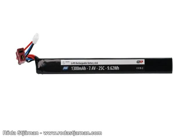 ASG Strike LiPo 7,4V 1300 mAh 25C stick deans batterier och kontakter