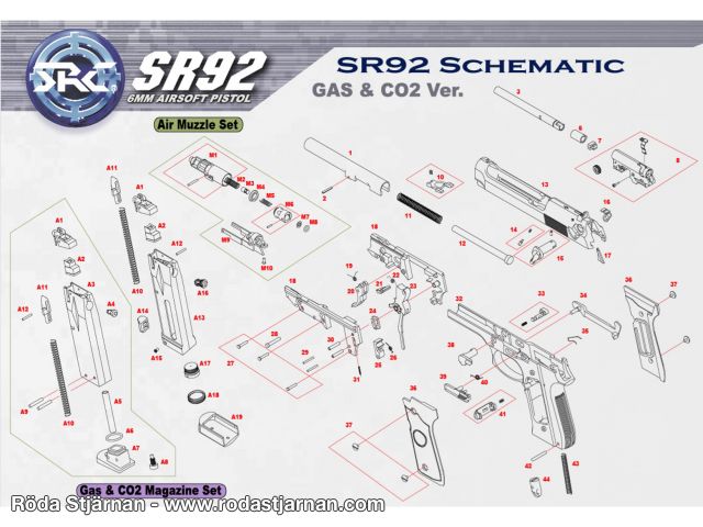 Reservdelar SRC M92 GBB interna delar