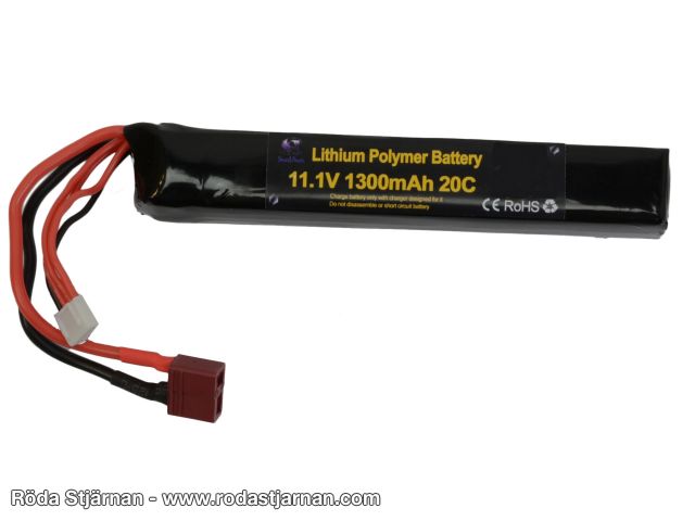 SP LiPo 11,1V 1300 mAh 20/40C Stangbufferrør DEAN batterier og kontakter