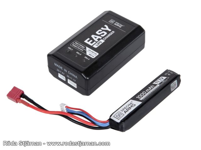 Specna Arms 11.1V 1000 mAh LiPo batteri og lader batterilader