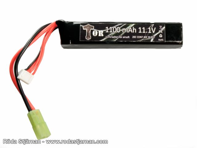 TOR LiPo 11,1V 1100 mAh 20/40C Stick batterier og kontakter