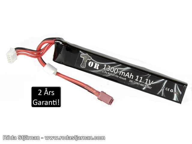 TOR LiPo 11,1V 1300 mAh 20/40C Stang DEAN batterier og kontakter