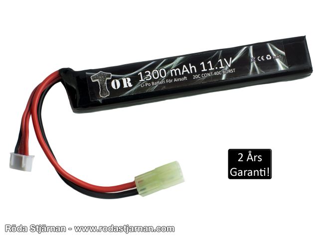 TOR LiPo 11,1V 1300 mAh 20/40C stangbufferrør batterier og kontakter