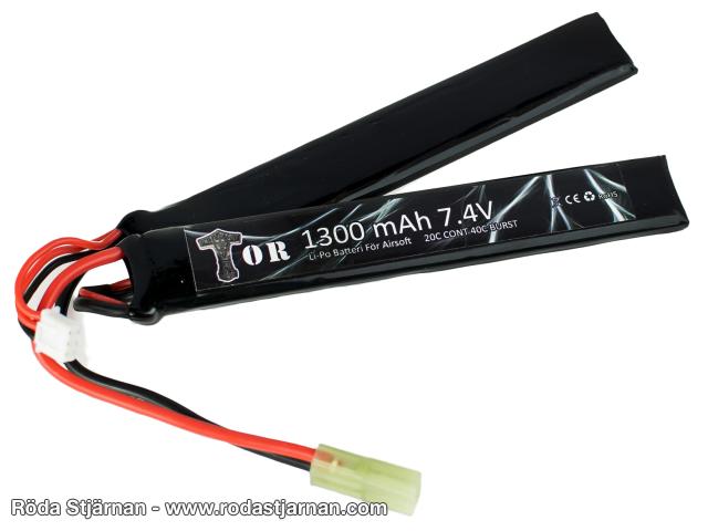 TOR LiPo 7.4V 1300 mAh 20/40C delt batterier og kontakter