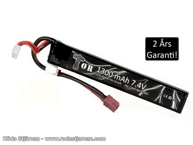 TOR LiPo 7,4V 1300 mAh 20/40C Stang DEAN batterier og kontakter