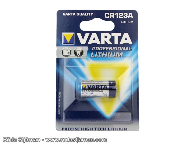 Varta CR123A 1600 mAh 3V batterier och kontakter