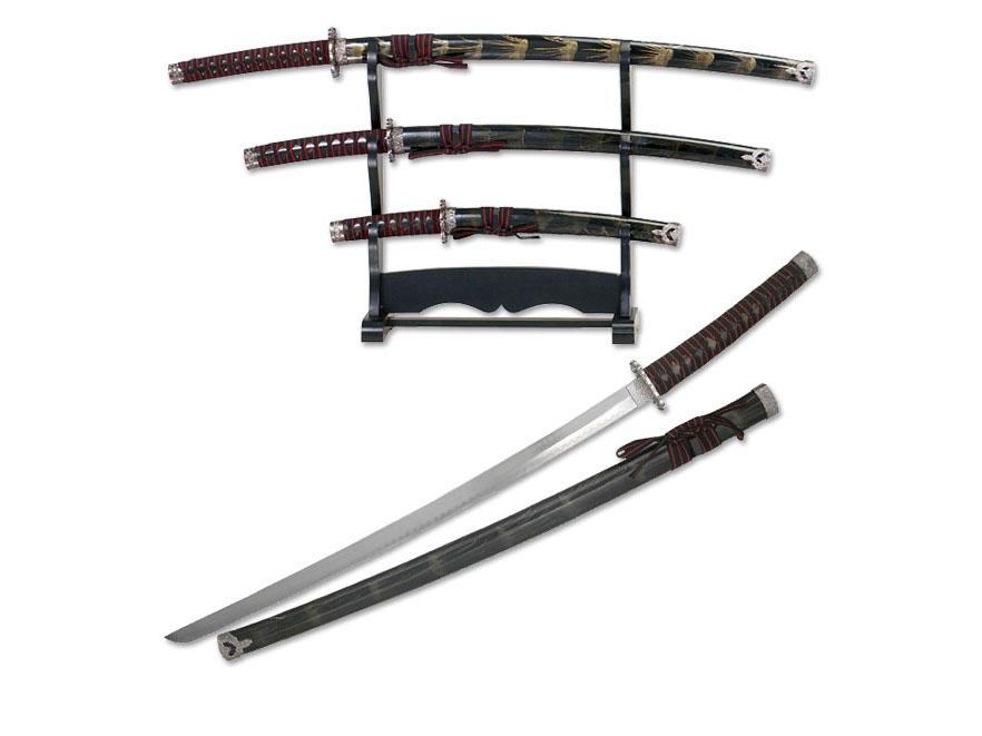 Product Image for BladesUSA Katana-sett – 3 deler med stativ og gulledekor