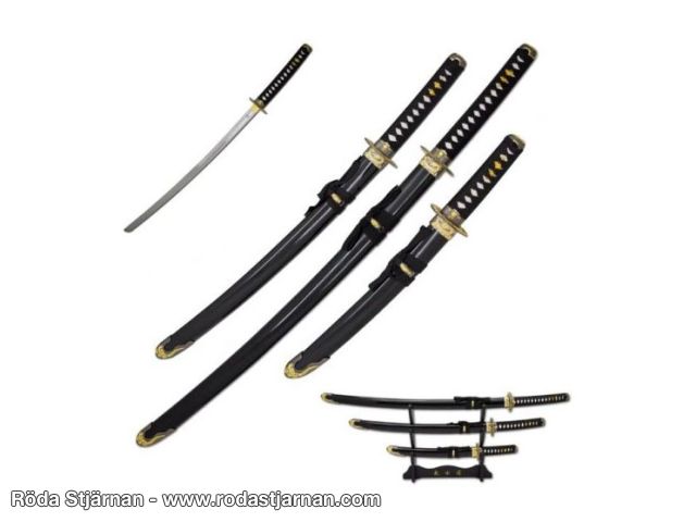 Snake Eye Katana-sett 3 deler – Svart & Gull sverd