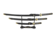 Snake Eye Katana-sett 3-deler – Svart & gull med sverdstativ