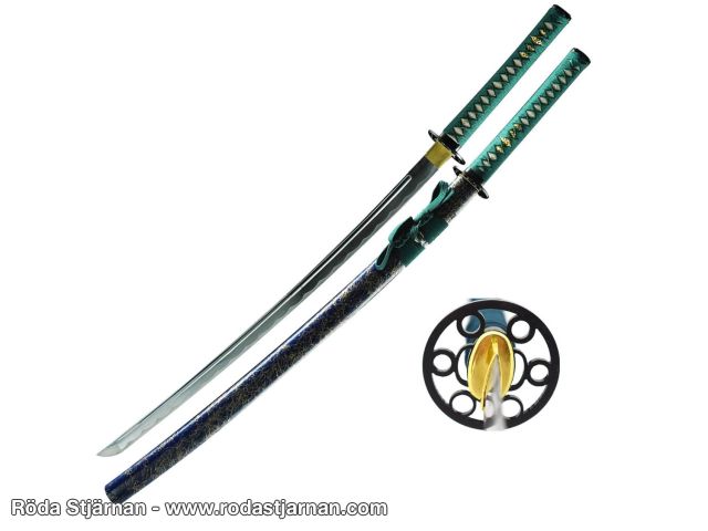 Snake Eye Warrior Katana – Blå tresaya & turkis lindning sverd