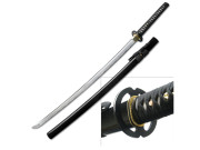 Ten Ryu håndsmidd Katana – Musashi tsuba & svartlakkert saya