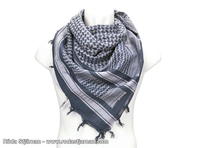 Palestinasjal stålgrå finvävd keffiyeh i bomull palestinasjal