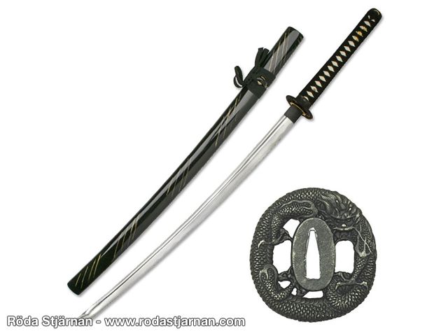 BladesUSA Handsmidd Katana – svart saya med guldmönster svärd