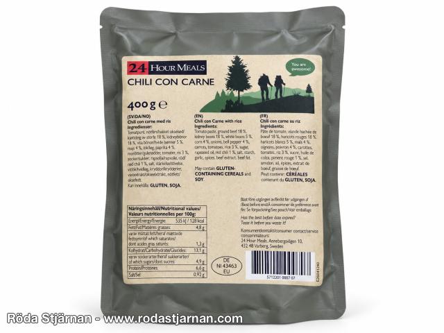 24 Hour Meals Chili con carne med ris 400 g mykkonserv MRE turmat