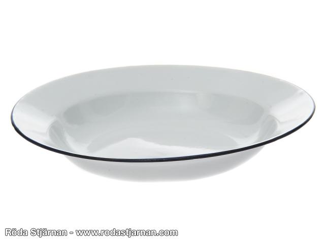 Emaljetallerken 24 cm hvit/blå tallerkener og bestikk