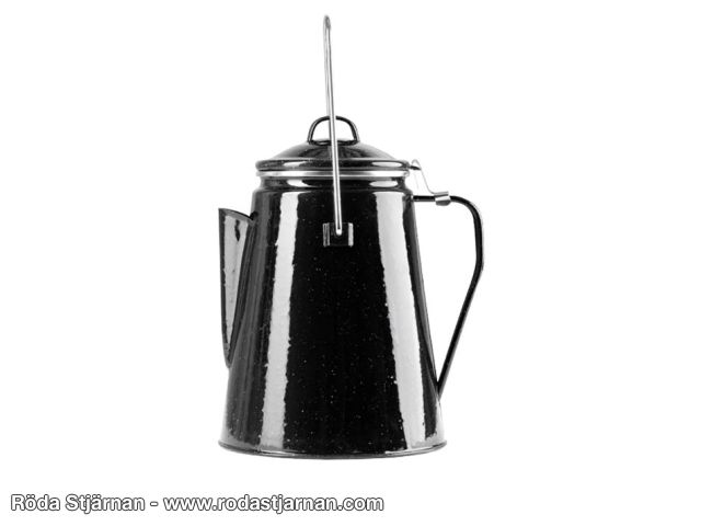 Perkolator for kaffe i svart emalje kokekar og kaffekjeler