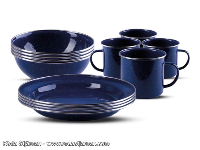 Enamel Tableware Blue 12 pieces plates and cutlery