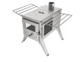 Stainless tent stove with glass panels