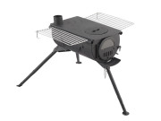 Tent stove with side grill and glass door