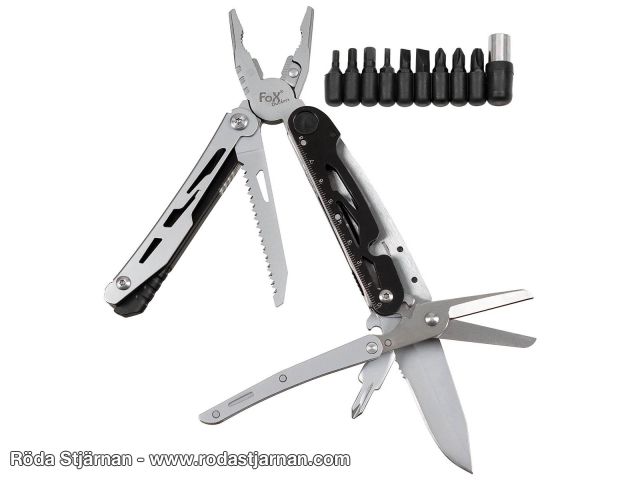 Fox Outdoor Multitool with scissors, bit set, and fire steel multitool