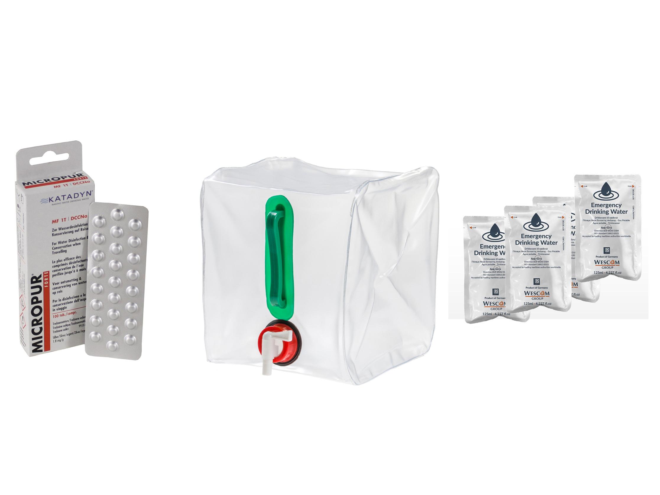Product Image for Pakke for vannrensing – vannrensetabletter, vanndunk og nødvann