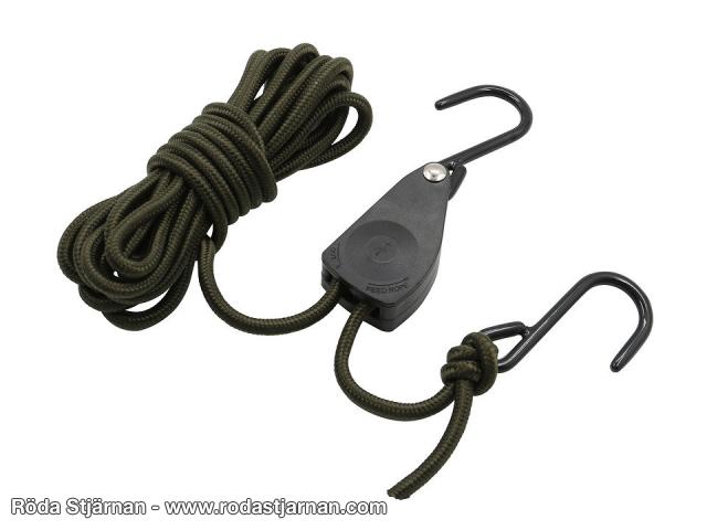 Fosco repspännare med krokar 4 m 6 mm grön rep och paracord