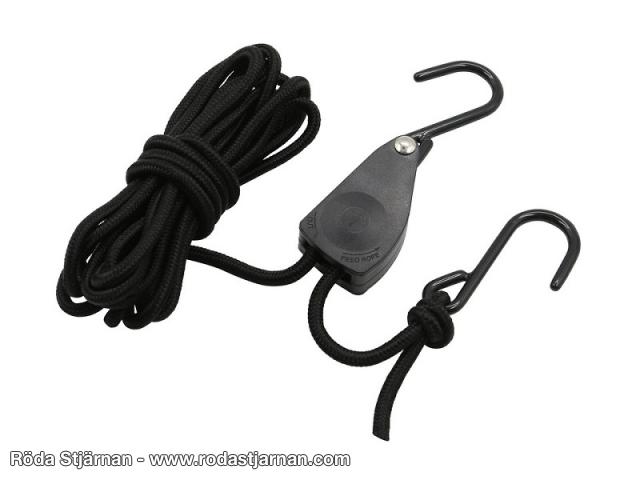 Fosco repspännare med krokar 4 m 6 mm svart rep och paracord